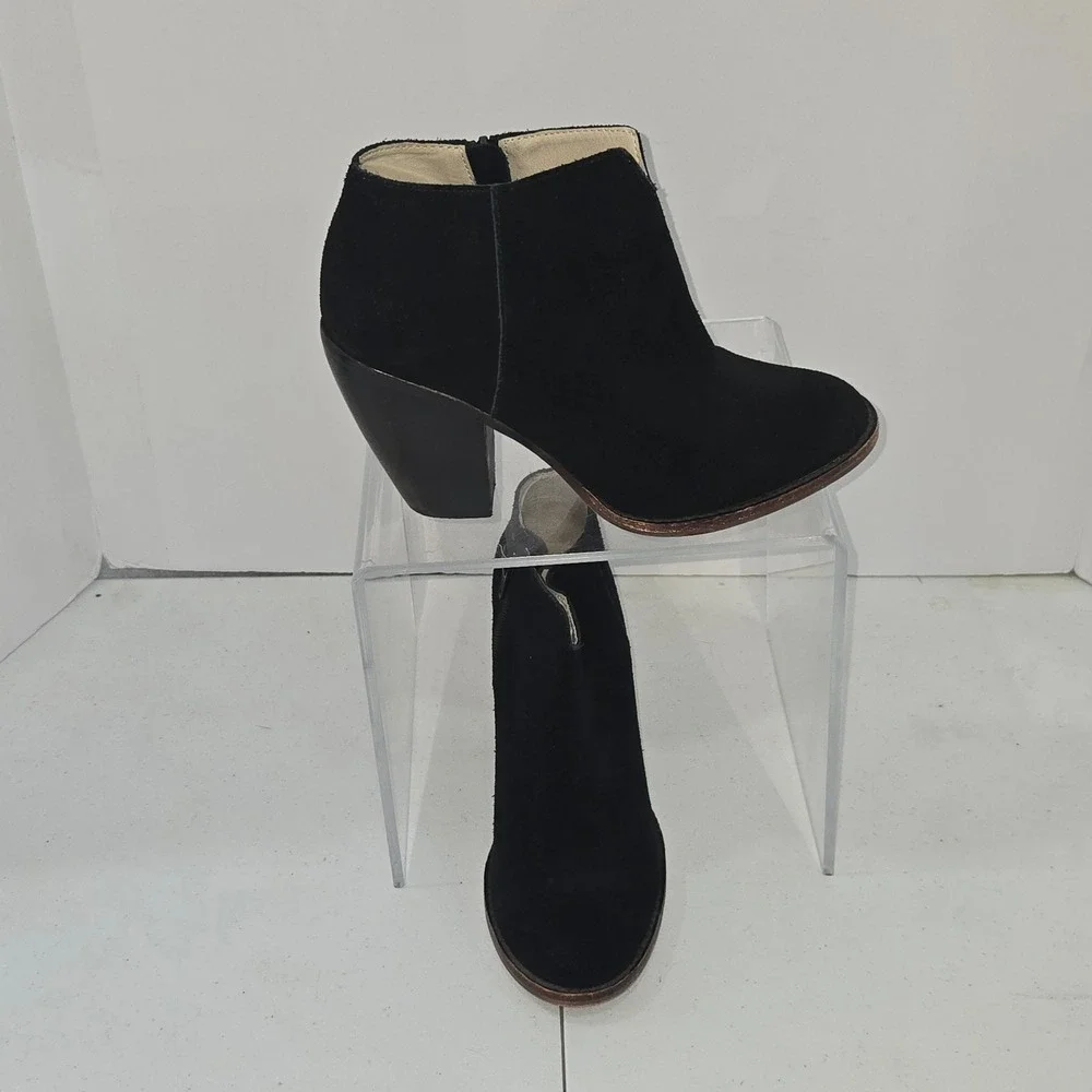 Soho Cobbler Women Black Suede Leather Ankle Boots Block Heel Side Zip Size 8